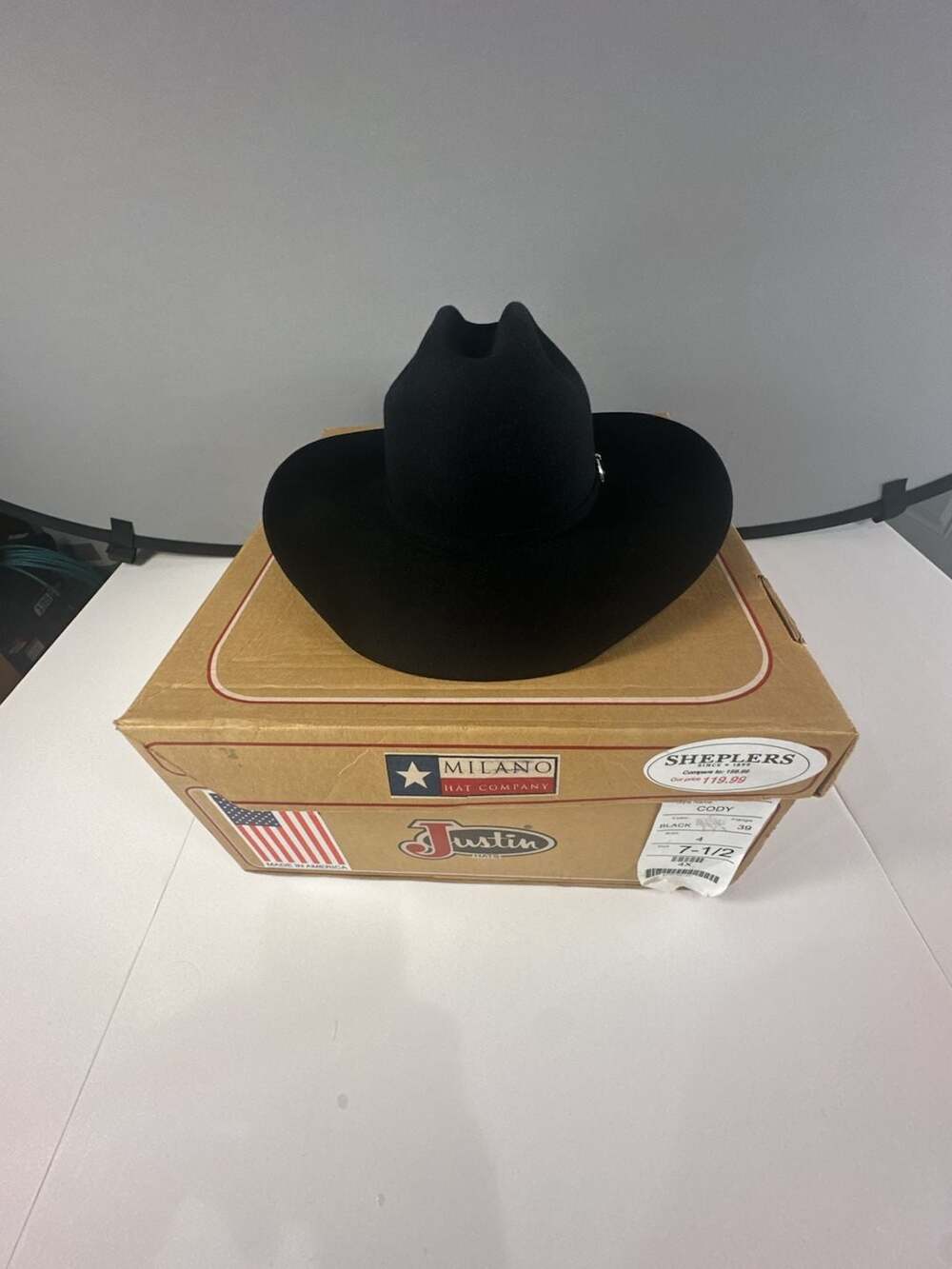 JUSTIN Cody 4X Felt Cowboy Hat Black Size 7 1/2 Milano Hat Co USA